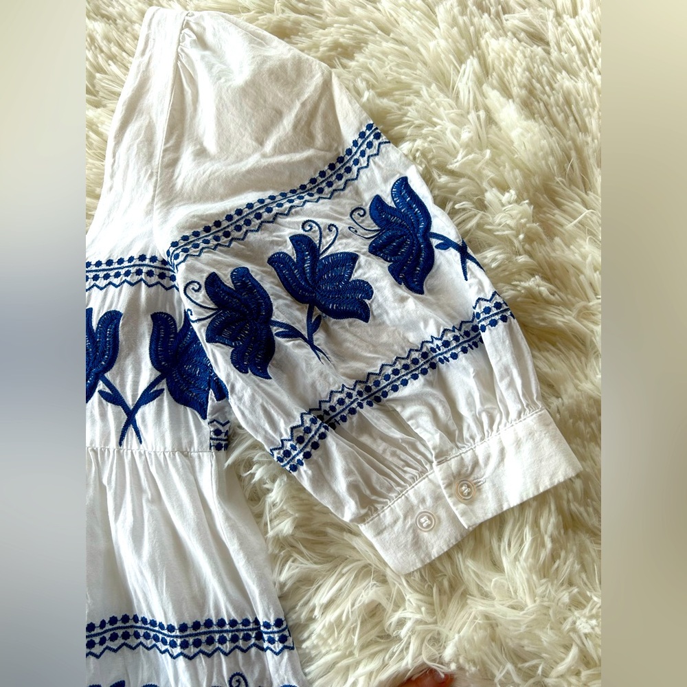 Moda International | White and Blue Embroidered Mini Sundress - Picture 9 of 9